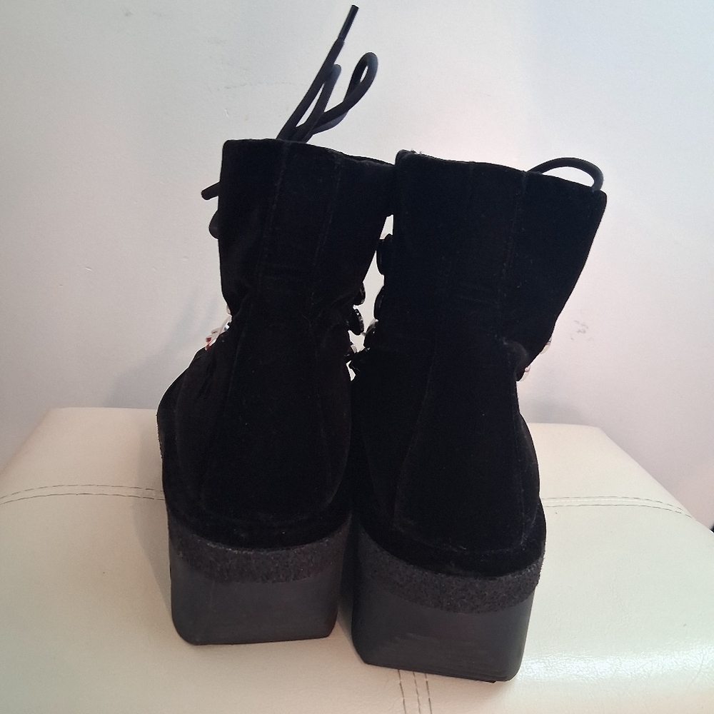 Alexander Wang Sam Velvet Lace-up Hook Platform Bootie In Black Size 8 - Picture 7 of 10